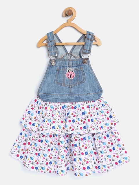 

Nauti Nati Girls Blue & White Printed Denim Pinafore Dress