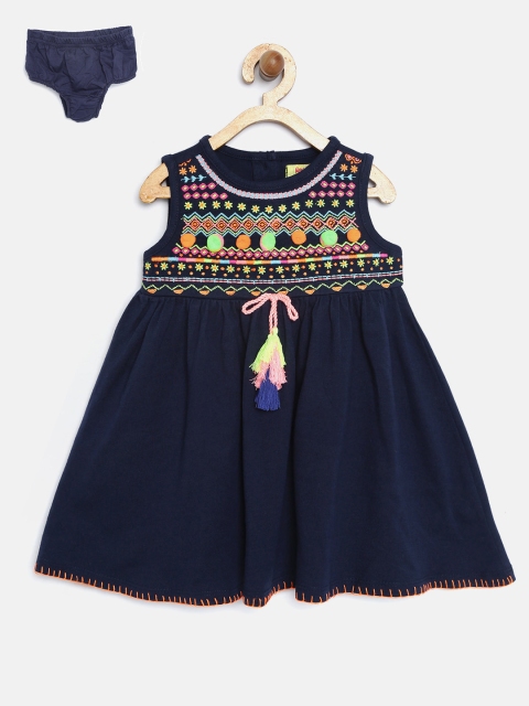 

Nauti Nati Girls Navy Blue Embroidered Fit & Flare Dress