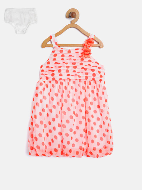 

Nauti Nati Girls Off-White & Orange Polka Dot Print Balloon Dress