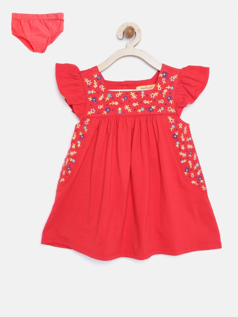 

Nauti Nati Girls Red Embroidered Fit & Flare Dress
