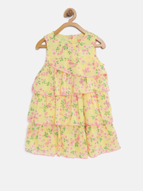 

Nauti Nati Girls Yellow Floral Print Layered A-Line Dress