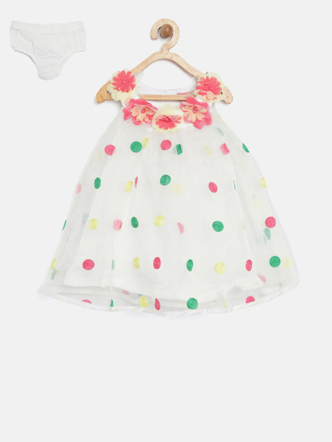 

Nauti Nati Girls Off-White Dot Patterned Net A-Line Dress