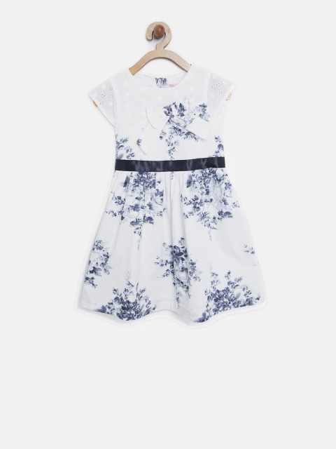 

Nauti Nati Girls White & Blue Floral Print Fit & Flare Dress