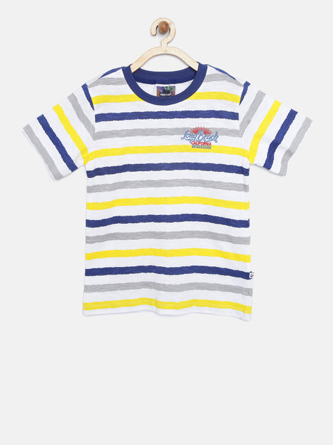 

Nauti Nati Boys Off-White & Yellow Striped Round Neck T-shirt