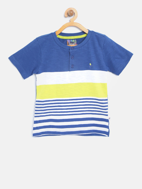 

Nauti Nati Boys Blue Striped Henley Neck T-shirt