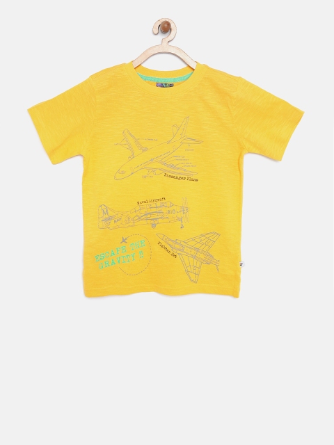 

Nauti Nati Boys Yellow Printed Round Neck T-shirt