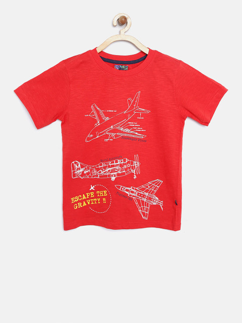 

Nauti Nati Boys Red Printed Round Neck T-shirt