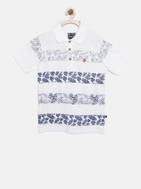 

Nauti Nati Boys White & Navy Printed Polo Collar T-shirt