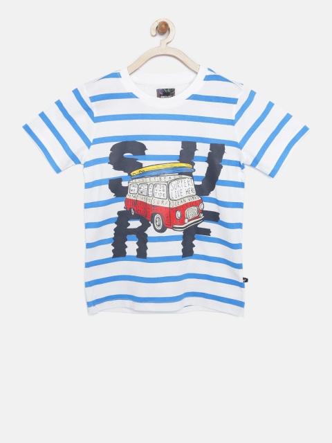 

Nauti Nati Boys White & Blue Striped Round Neck T-shirt