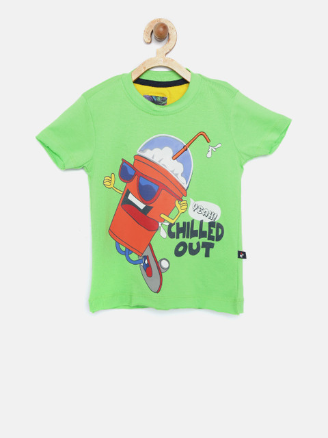 

Nauti Nati Boys Green Printed Round Neck T-shirt