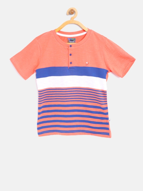 

Nauti Nati Boys Coral & Blue Striped Henley Neck T-shirt