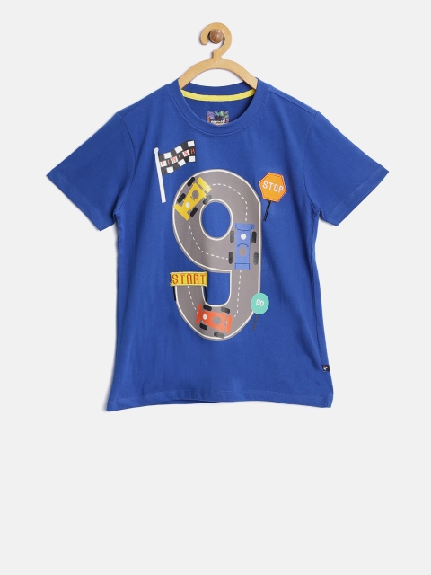 

Nauti Nati Boys Blue Printed Round Neck T-shirt