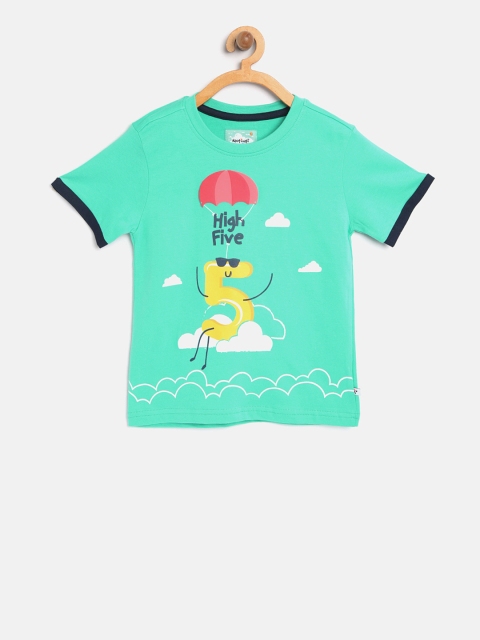 

Nauti Nati Boys Green Printed Round Neck T-shirt