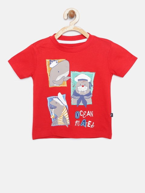 

Nauti Nati Boys Red Printed Round Neck T-shirt