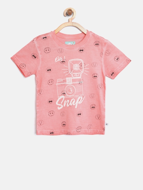 

Nauti Nati Boys Pink Printed Round Neck T-shirt