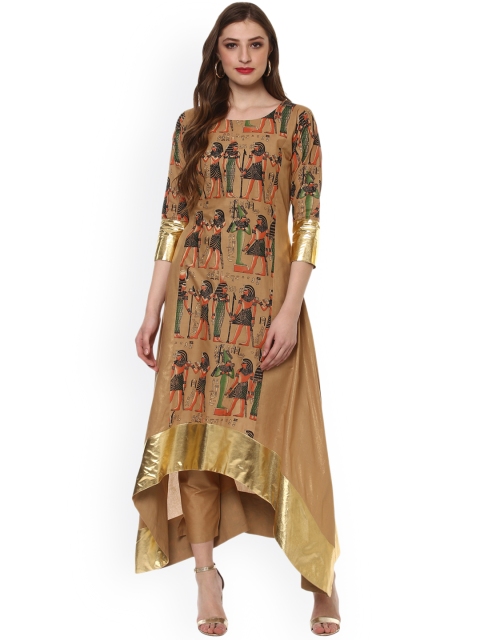 

Ahalyaa Women Beige & Black Printed Anarkali Kurta
