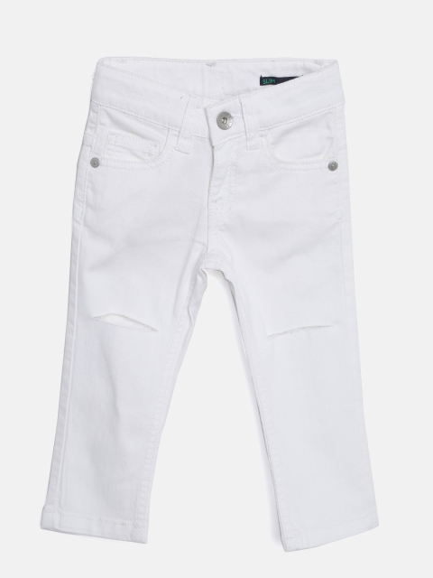 United Colors of Benetton Boys White Slim Fit Mid-Rise Slash Knee Stretchable Jeans