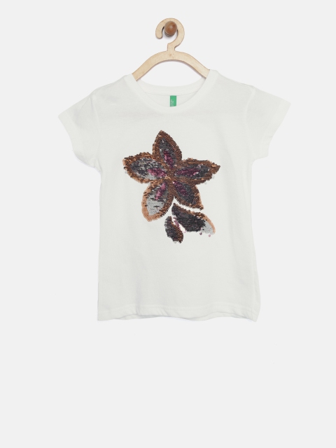 

United Colors of Benetton Girls White Sequin Detail Round Neck T-shirt