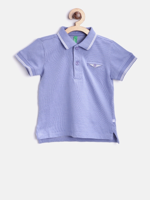 

United Colors of Benetton Boys Blue Self Design Polo Collar T-shirt