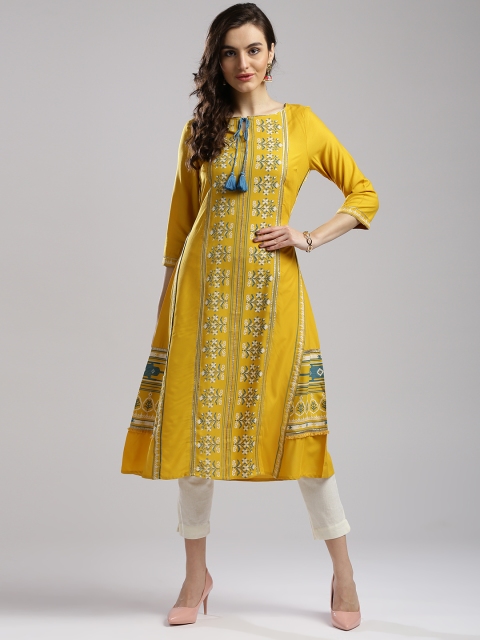 

W Women Mustard Yellow Printed A-Line Kurta