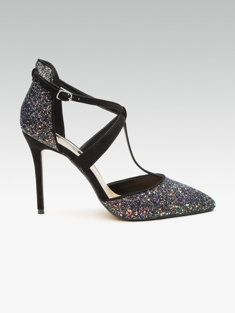 

DOROTHY PERKINS Women Black Embellished Shimmer Sandals