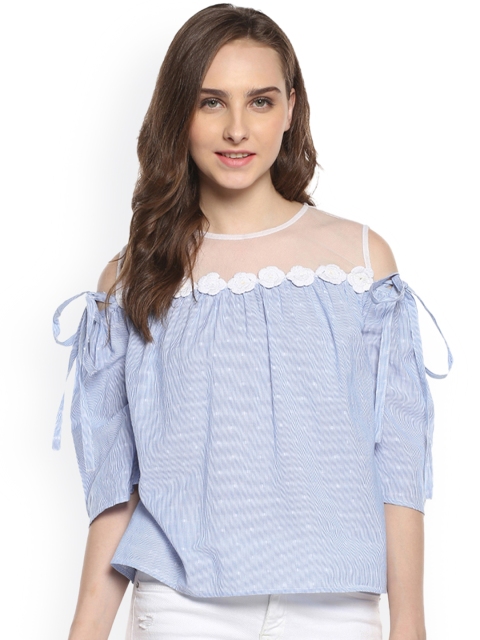 

STREET 9 Women Blue Striped Blouson Top