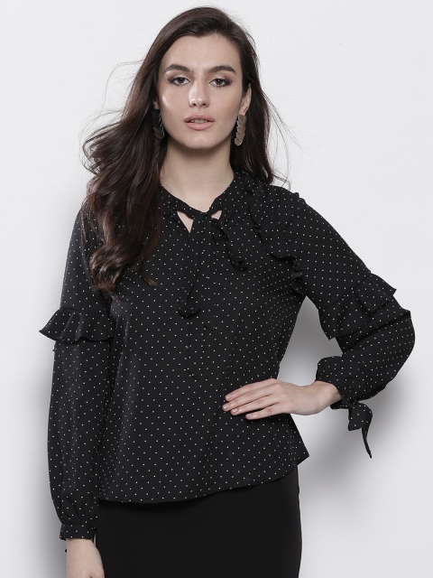 

DOROTHY PERKINS Women Black Dot Print Top