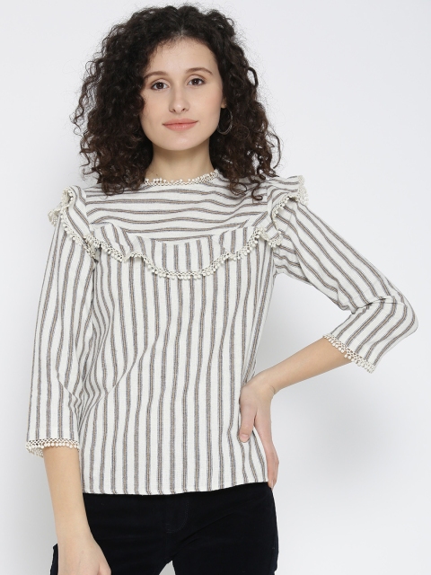 

SCOUP Women Off-White & Navy Striped Top