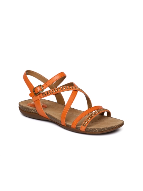 

Clarks Women Orange Solid Leather Open Toe Flats