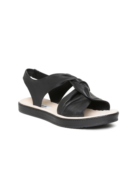 

Clarks Women Black Solid Leather Open Toe Flats