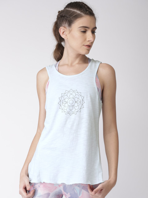 

2GO Women Blue Printed Styled Back Yoga Tank Top