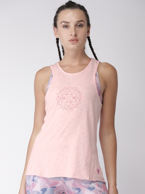 

2GO Women Pink Printed Styled Back Yoga Tank Top