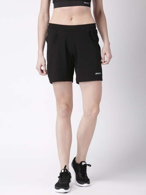 

2GO Women Black Solid Regular Fit Active Wear Essential Sports Shorts