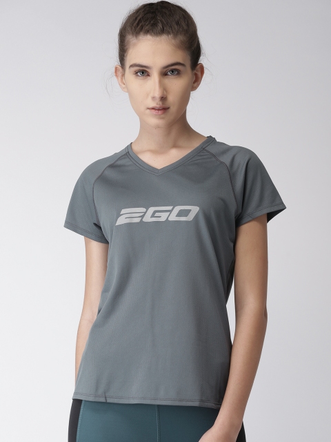 

2GO Women Grey Printed V-Neck Running T-shirt