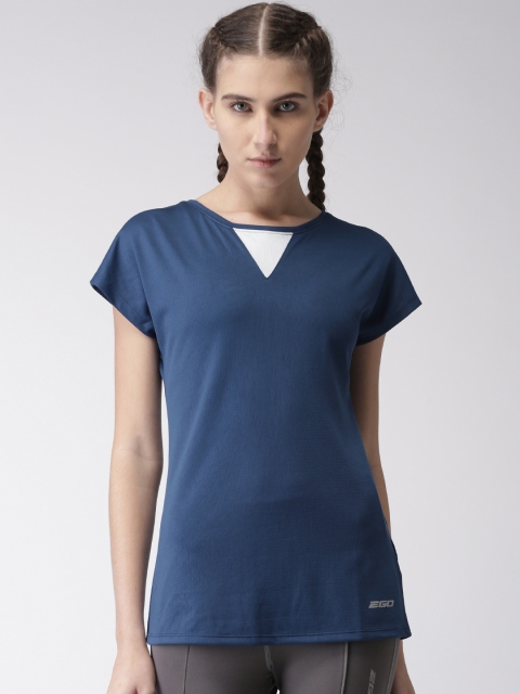 

2GO Women Navy Blue Self-Design GO-DRY Training T-shirt