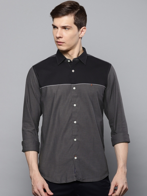 

Louis Philippe Sport Men Charcoal Grey & Black Super Slim Fit Colourblocked Casual Shirt