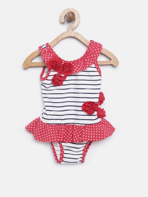 

mothercare Girls Off-White & Red Striped Swim Bodysuit H2643