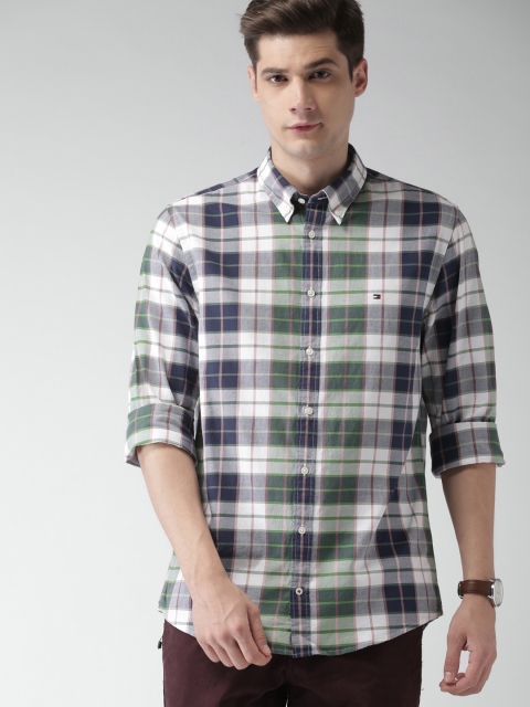 

Tommy Hilfiger Men Blue & Green Slim Fit Checked Casual Shirt