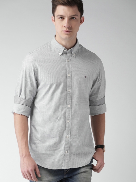 

Tommy Hilfiger Men Grey & White Regular Fit Self-Design Casual Shirt