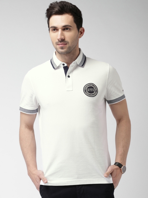 

Tommy Hilfiger Men White Solid Polo Collar T-shirt