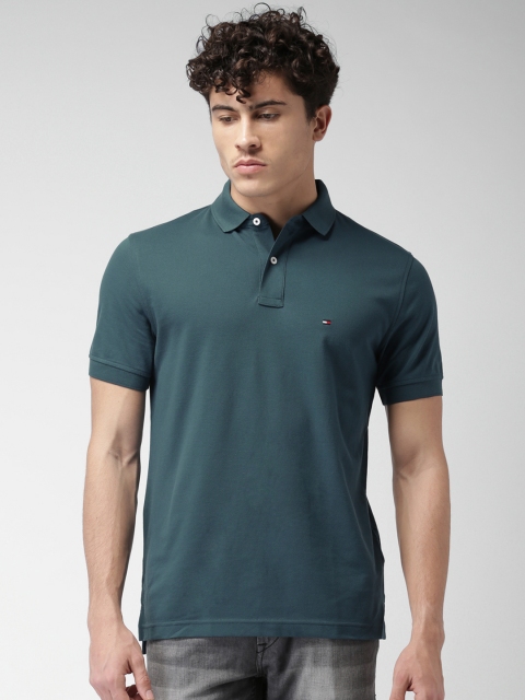 

Tommy Hilfiger Men Teal Blue Solid Polo Collar T-shirt