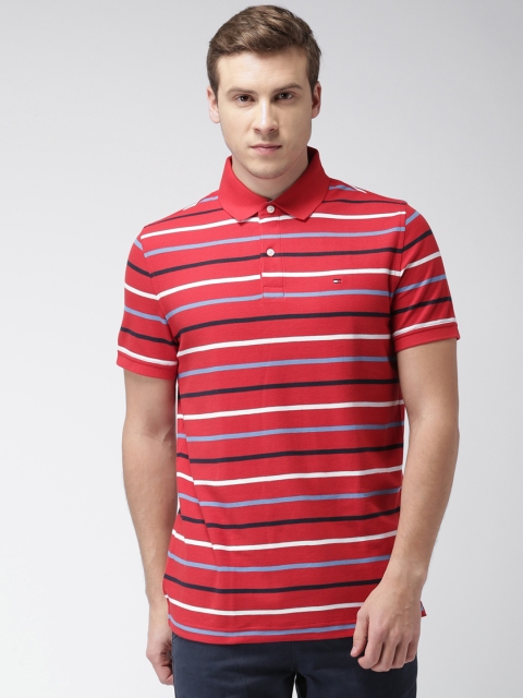 

Tommy Hilfiger Men Red Striped Polo Collar T-shirt