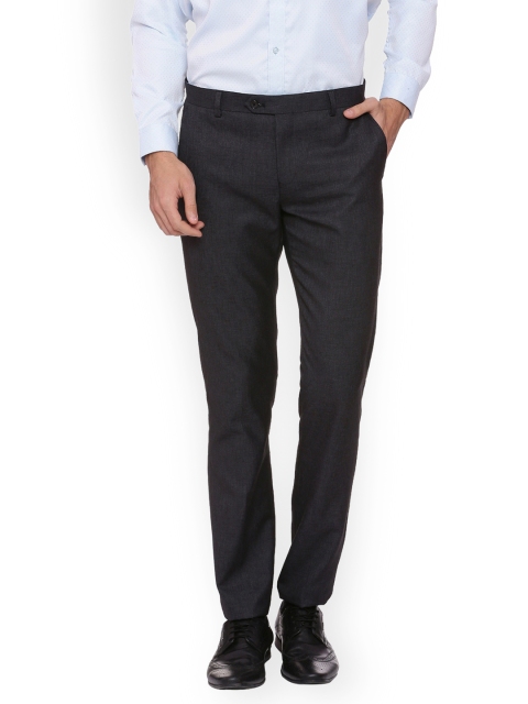 

SUITLTD Men Charcoal Slim Fit Self-Design Formal Trousers