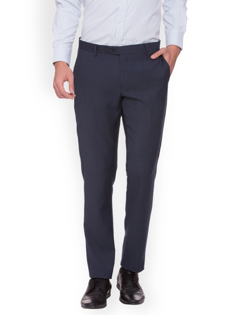 

SUITLTD Men Blue Slim Fit Self Design Formal Trousers