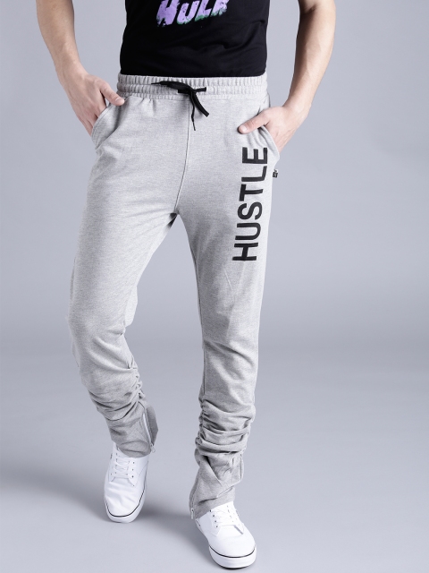 

Kook N Keech Men Grey Melange Track Pants with Printed Detail