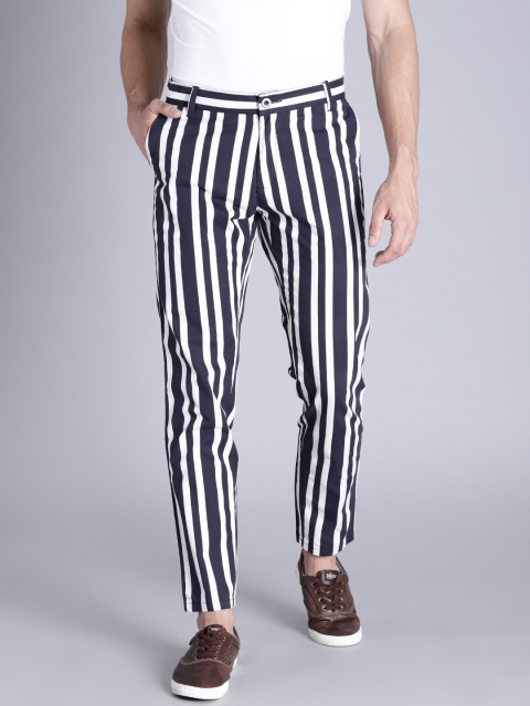 

Kook N Keech Men Navy Blue & White Regular Fit Striped Trousers