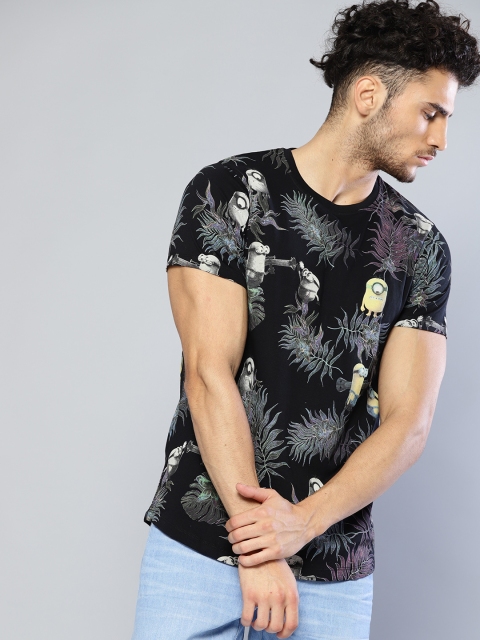 

Minions by Kook N Keech Men Black Printed Round Neck Pure Cotton T-shirt