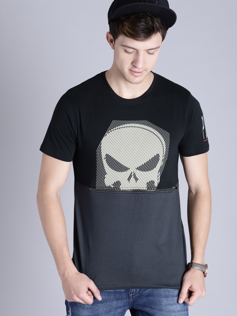 

Kook N Keech Marvel Men Black & Charcoal Grey Printed Round Neck T-shirt