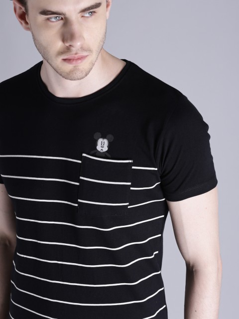 

Kook N Keech Disney Men Black & White Striped Round Neck T-shirt