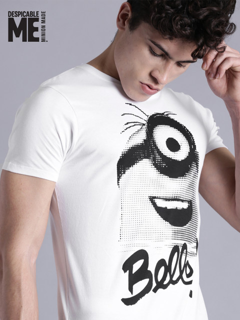 

Minions by Kook N Keech Men White Printed Round Neck Longline T-shirt